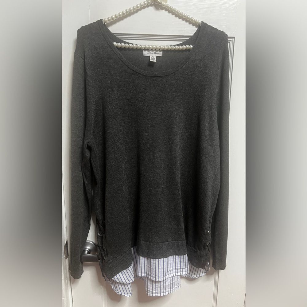 Calvin Klein Pullover Layered Sweater Gray Size L